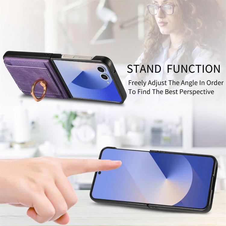 For Galaxy Z Flip7 5G Retro Skin-feel Ring Card Bag Phone Case