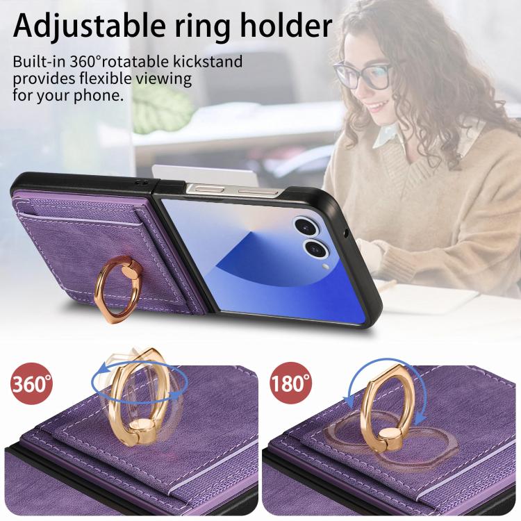 For Galaxy Z Flip7 5G Retro Skin-feel Ring Card Bag Phone Case