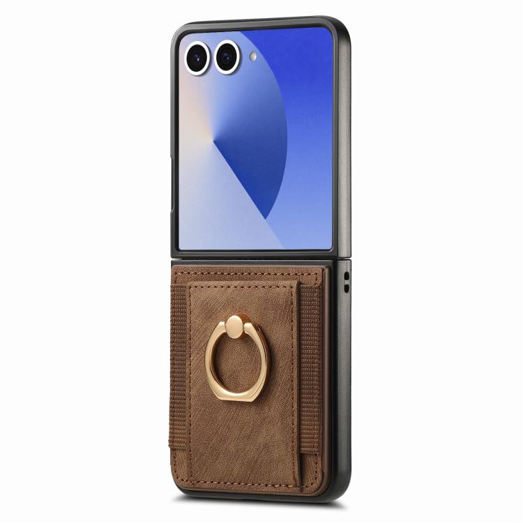 For Galaxy Z Flip7 5G Retro Skin-feel Ring Card Bag Phone Case