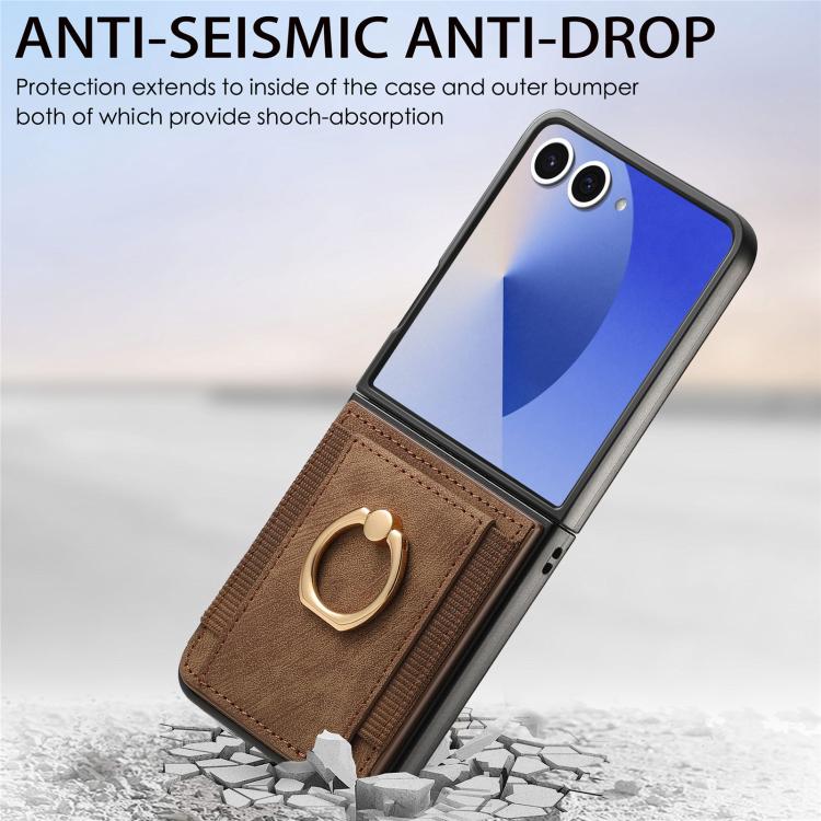 For Galaxy Z Flip7 5G Retro Skin-feel Ring Card Bag Phone Case