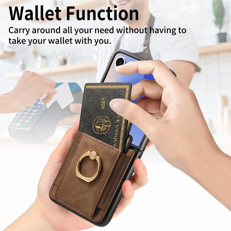 For Galaxy Z Flip7 5G Retro Skin-feel Ring Card Bag Phone Case