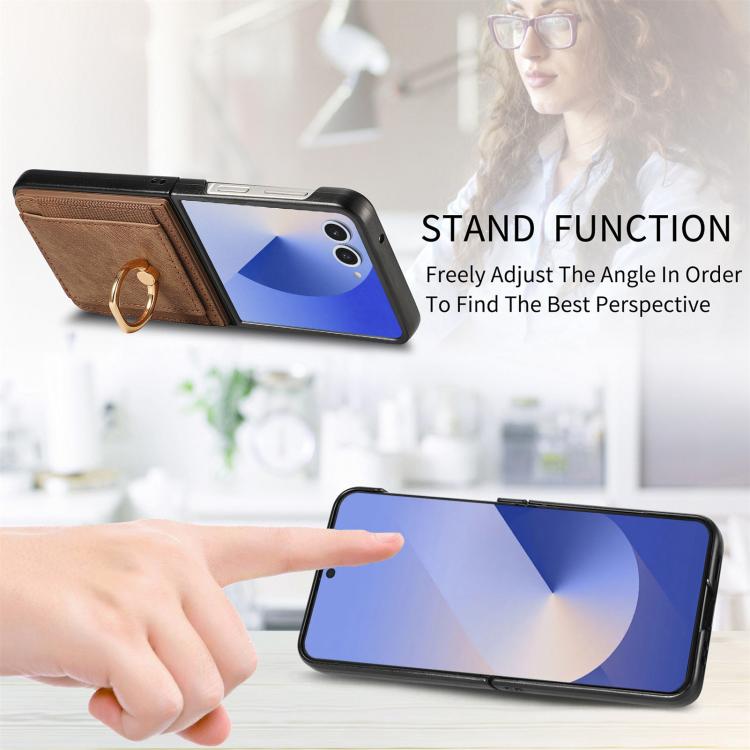 For Galaxy Z Flip7 5G Retro Skin-feel Ring Card Bag Phone Case