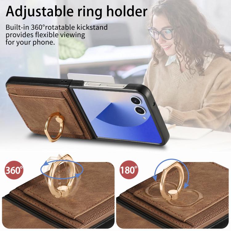 For Galaxy Z Flip7 5G Retro Skin-feel Ring Card Bag Phone Case