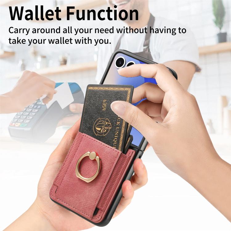 For Galaxy Z Flip7 5G Retro Skin-feel Ring Card Bag Phone Case
