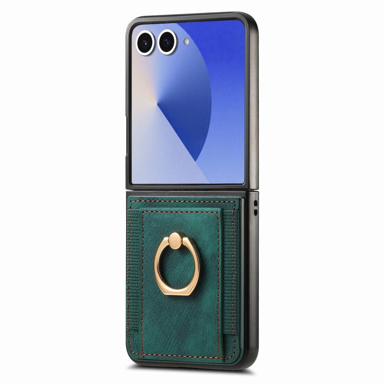 For Galaxy Z Flip7 5G Retro Skin-feel Ring Card Bag Phone Case