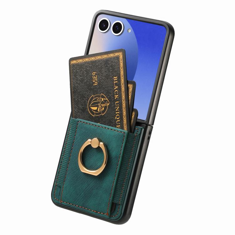For Galaxy Z Flip7 5G Retro Skin-feel Ring Card Bag Phone Case