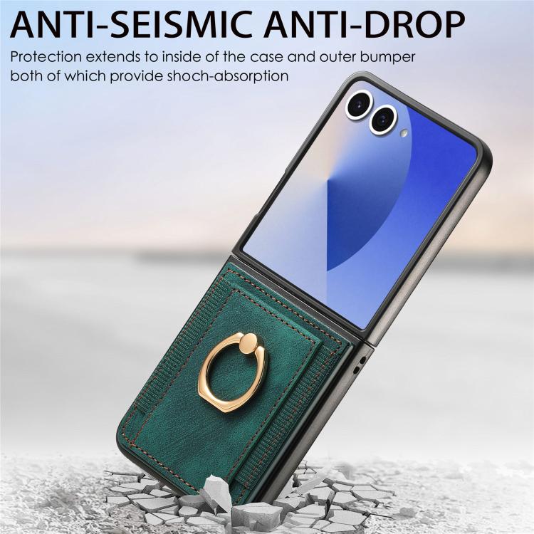 For Galaxy Z Flip7 5G Retro Skin-feel Ring Card Bag Phone Case