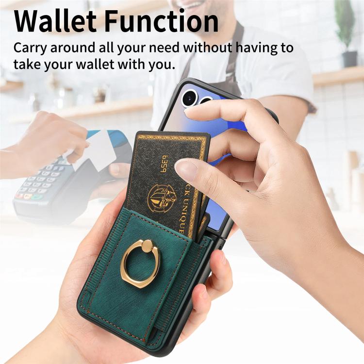 For Galaxy Z Flip7 5G Retro Skin-feel Ring Card Bag Phone Case