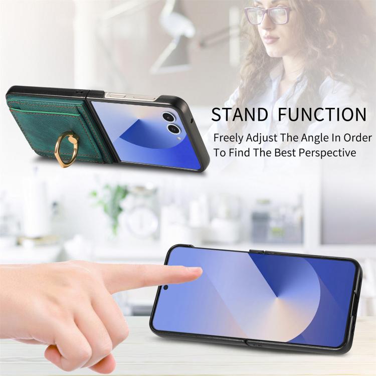 For Galaxy Z Flip7 5G Retro Skin-feel Ring Card Bag Phone Case