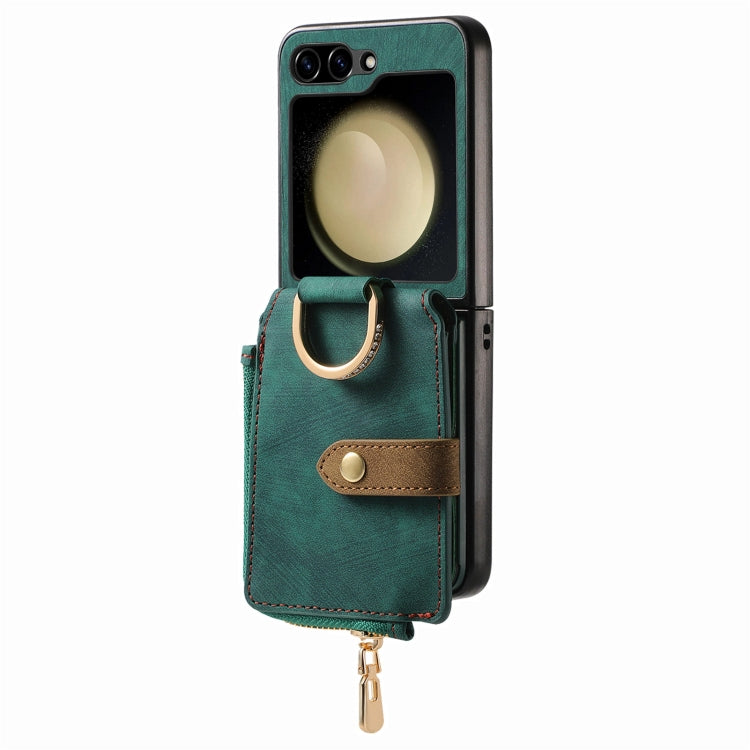 For Samsung Galaxy Z Flip6 / Flip7 FE Retro Ring Vertical Zipper Wallet Phone Case