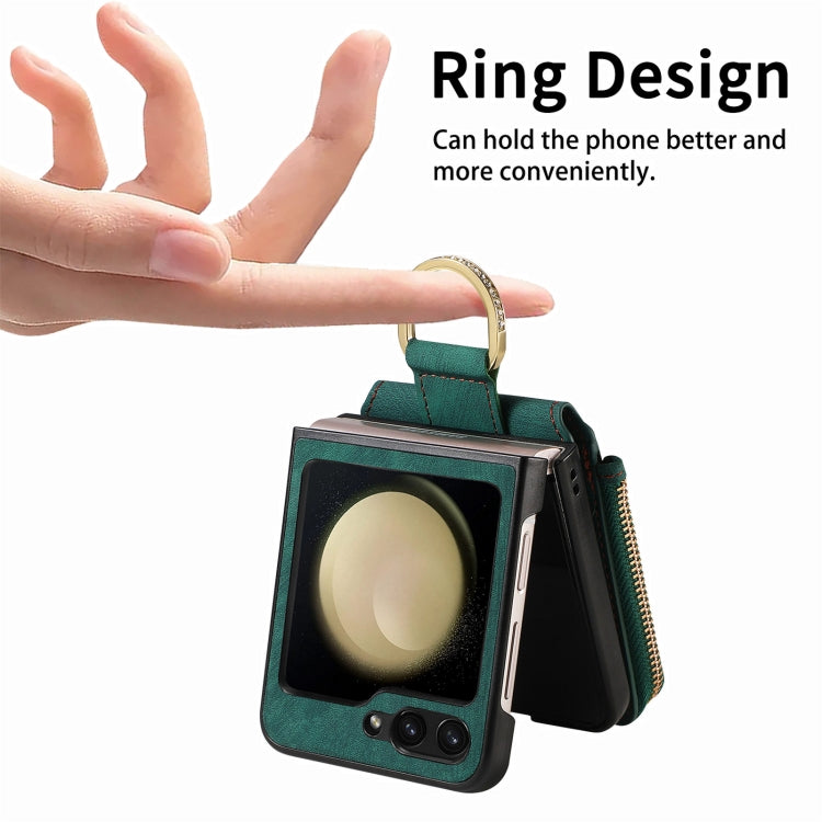 For Samsung Galaxy Z Flip6 / Flip7 FE Retro Ring Vertical Zipper Wallet Phone Case