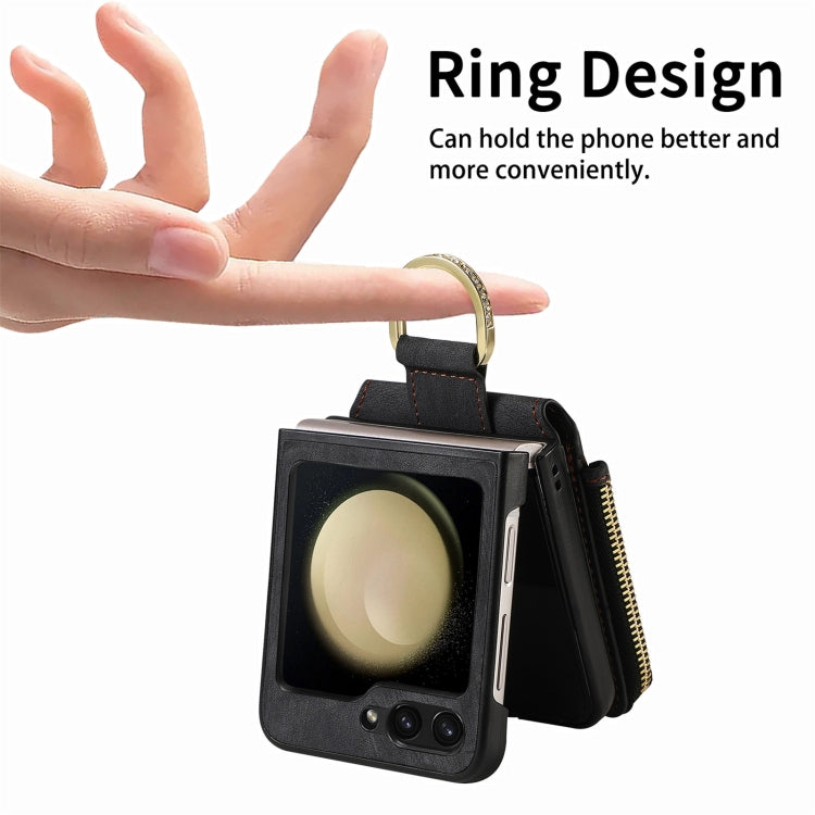 For Samsung Galaxy Z Flip6 / Flip7 FE Retro Ring Vertical Zipper Wallet Phone Case