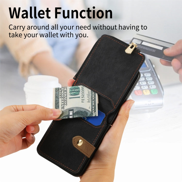 For Samsung Galaxy Z Flip6 / Flip7 FE Retro Ring Vertical Zipper Wallet Phone Case