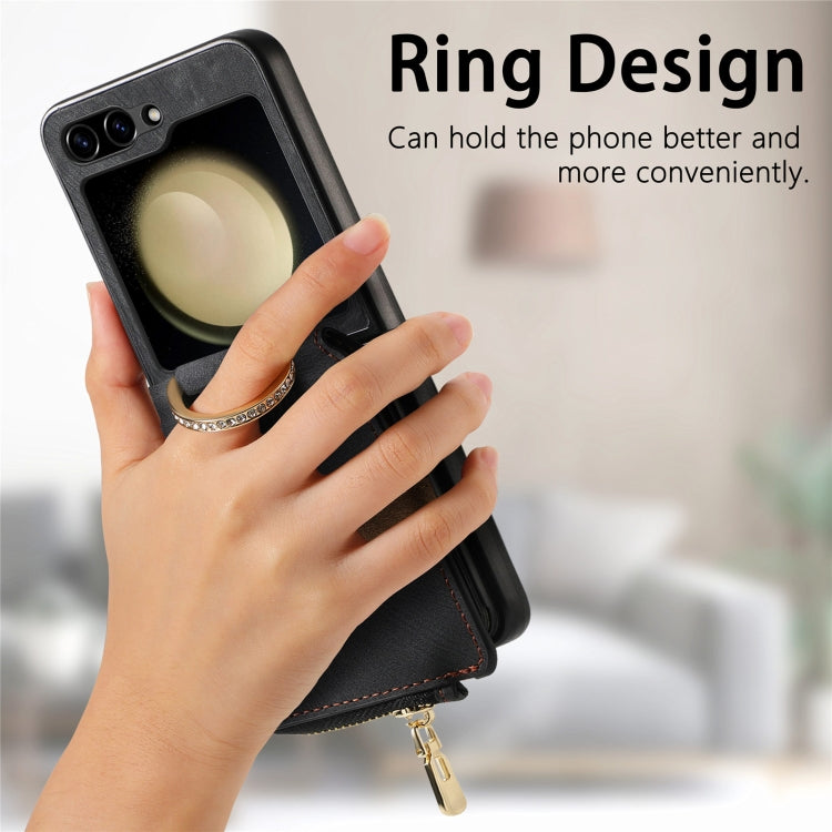 For Samsung Galaxy Z Flip6 / Flip7 FE Retro Ring Vertical Zipper Wallet Phone Case