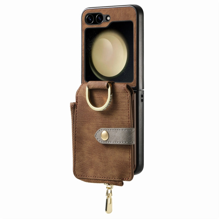For Samsung Galaxy Z Flip6 / Flip7 FE Retro Ring Vertical Zipper Wallet Phone Case