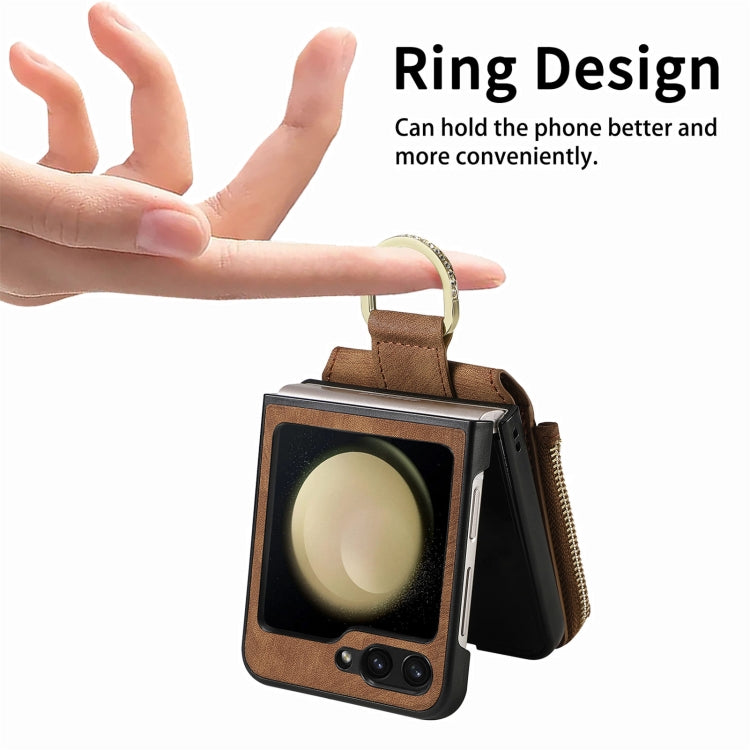 For Samsung Galaxy Z Flip6 / Flip7 FE Retro Ring Vertical Zipper Wallet Phone Case