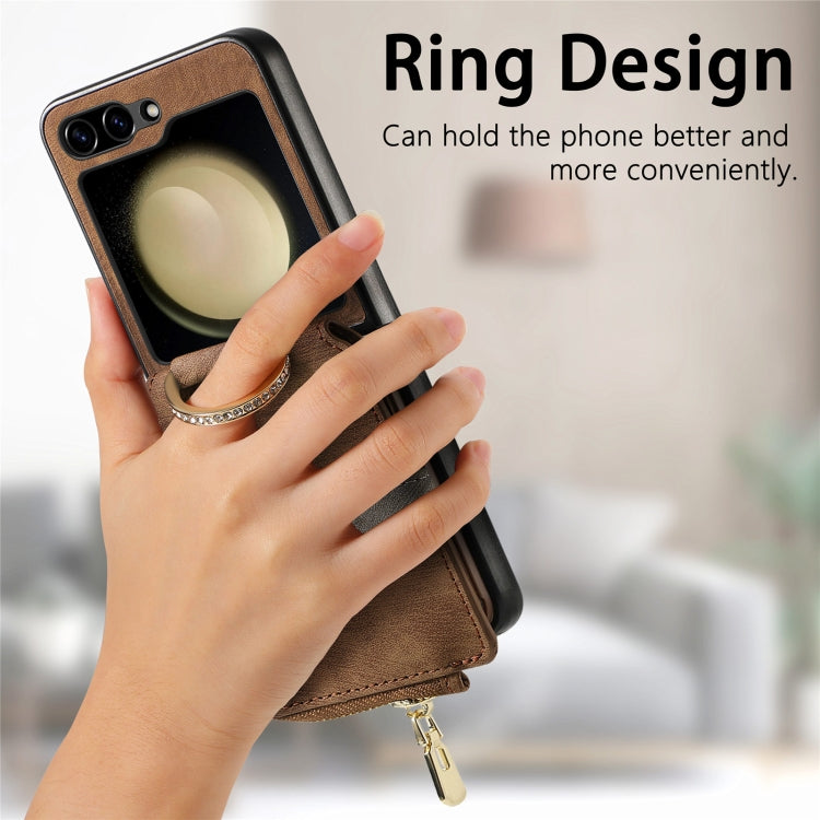 For Samsung Galaxy Z Flip6 / Flip7 FE Retro Ring Vertical Zipper Wallet Phone Case