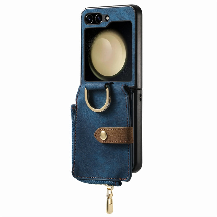 For Samsung Galaxy Z Flip6 / Flip7 FE Retro Ring Vertical Zipper Wallet Phone Case