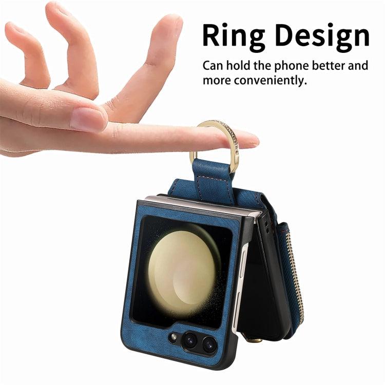 For Samsung Galaxy Z Flip6 / Flip7 FE Retro Ring Vertical Zipper Wallet Phone Case