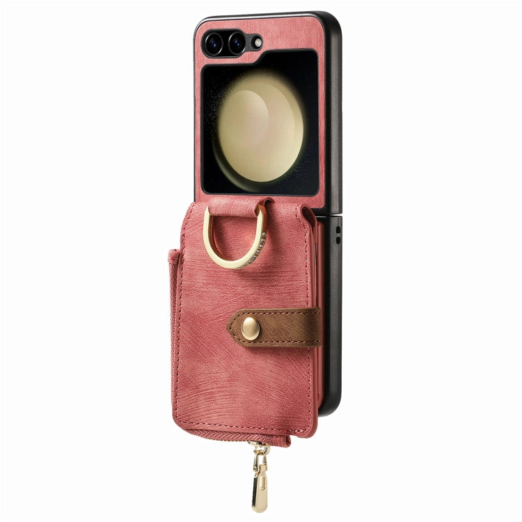 For Samsung Galaxy Z Flip6 / Flip7 FE Retro Ring Vertical Zipper Wallet Phone Case