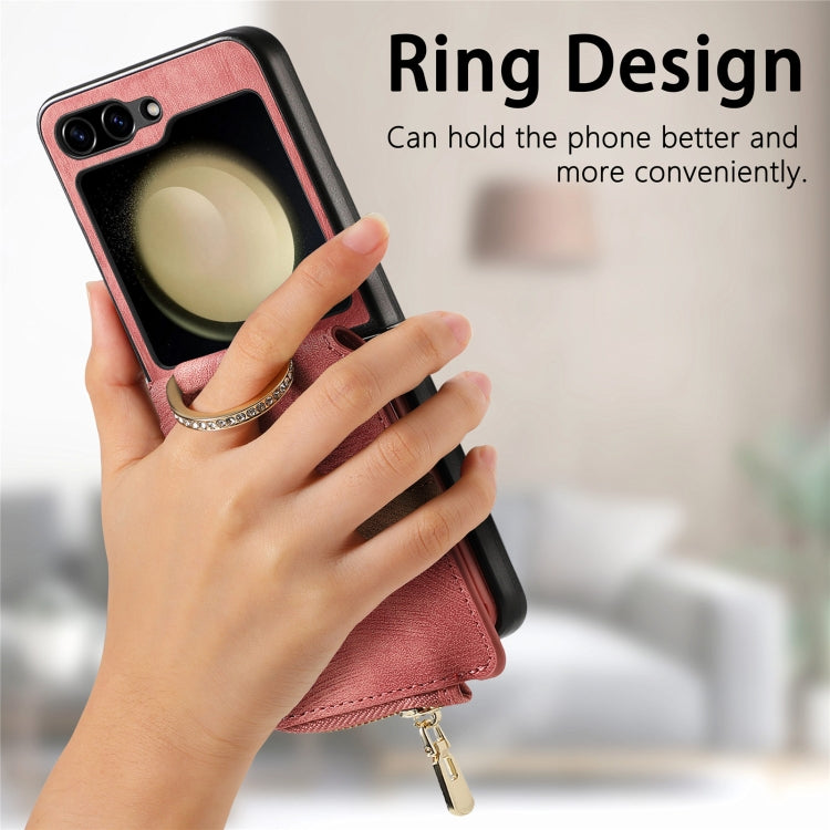 For Samsung Galaxy Z Flip6 / Flip7 FE Retro Ring Vertical Zipper Wallet Phone Case