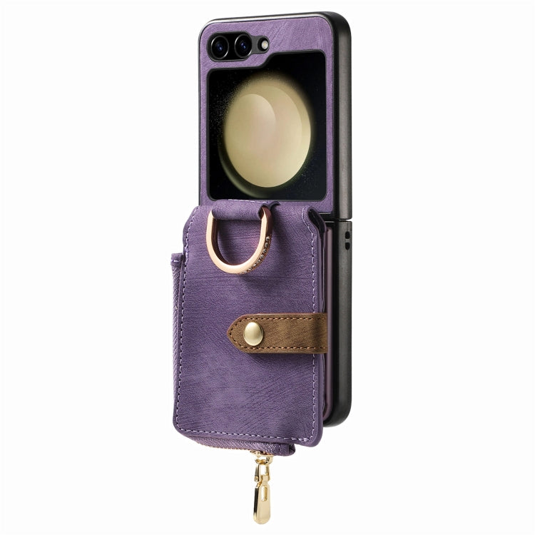 For Samsung Galaxy Z Flip6 / Flip7 FE Retro Ring Vertical Zipper Wallet Phone Case