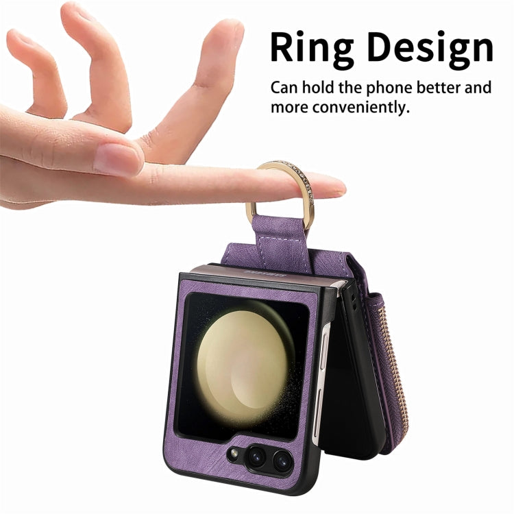For Samsung Galaxy Z Flip6 / Flip7 FE Retro Ring Vertical Zipper Wallet Phone Case