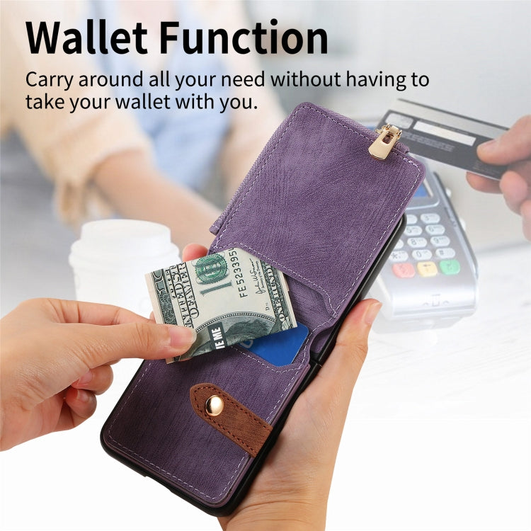 For Samsung Galaxy Z Flip6 / Flip7 FE Retro Ring Vertical Zipper Wallet Phone Case