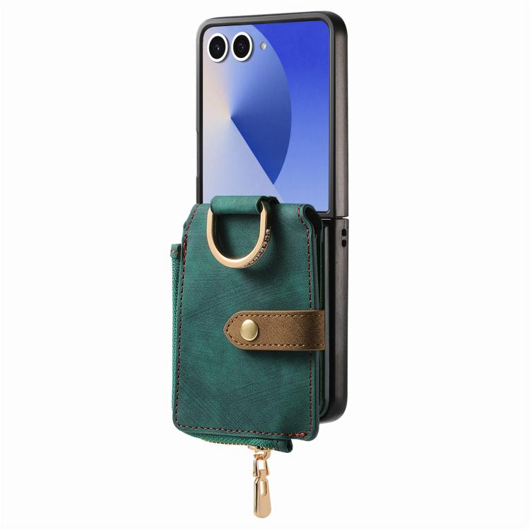 For Galaxy Z Flip7 5G Retro Ring Vertical Zipper Wallet Phone Case