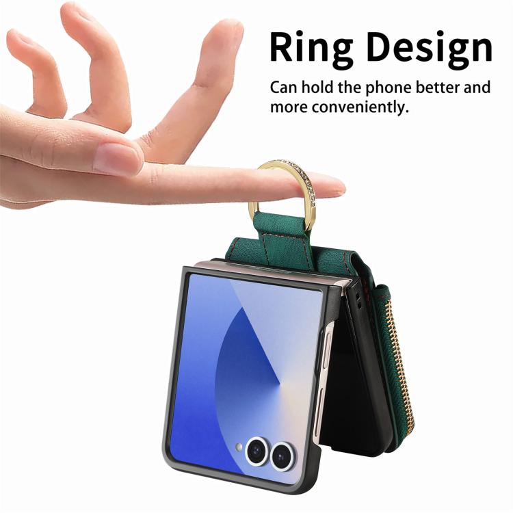For Galaxy Z Flip7 5G Retro Ring Vertical Zipper Wallet Phone Case