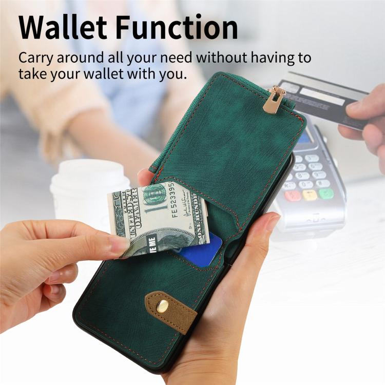 For Galaxy Z Flip7 5G Retro Ring Vertical Zipper Wallet Phone Case
