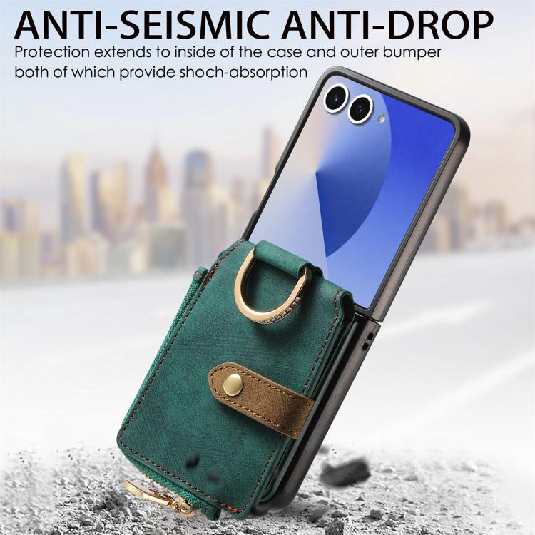 For Galaxy Z Flip7 5G Retro Ring Vertical Zipper Wallet Phone Case