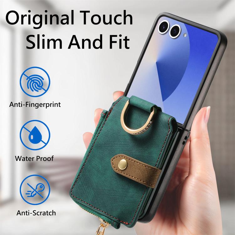 For Galaxy Z Flip7 5G Retro Ring Vertical Zipper Wallet Phone Case
