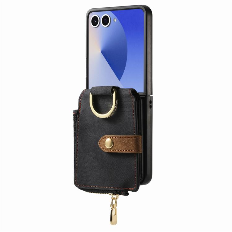 For Galaxy Z Flip7 5G Retro Ring Vertical Zipper Wallet Phone Case