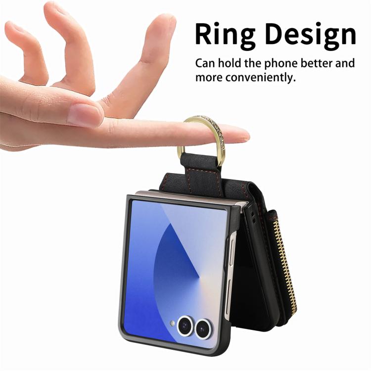 For Galaxy Z Flip7 5G Retro Ring Vertical Zipper Wallet Phone Case