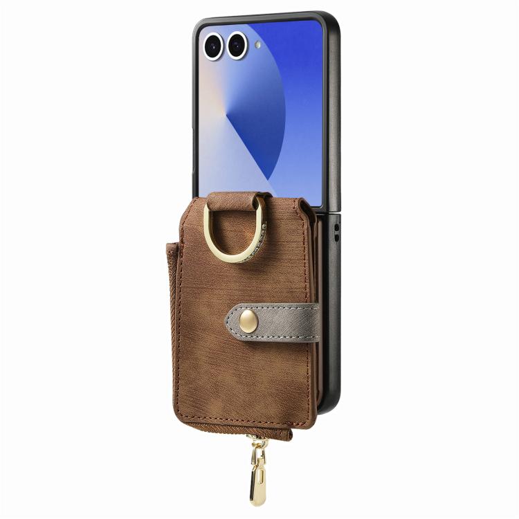 For Galaxy Z Flip7 5G Retro Ring Vertical Zipper Wallet Phone Case