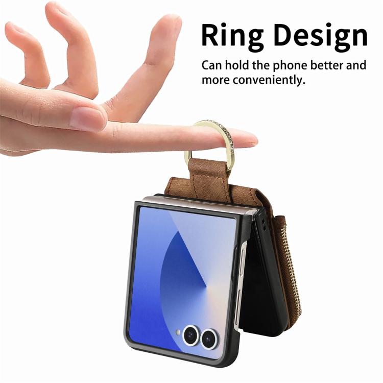 For Galaxy Z Flip7 5G Retro Ring Vertical Zipper Wallet Phone Case