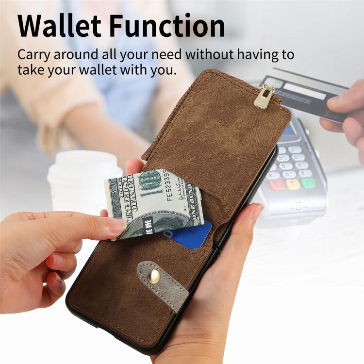 For Galaxy Z Flip7 5G Retro Ring Vertical Zipper Wallet Phone Case