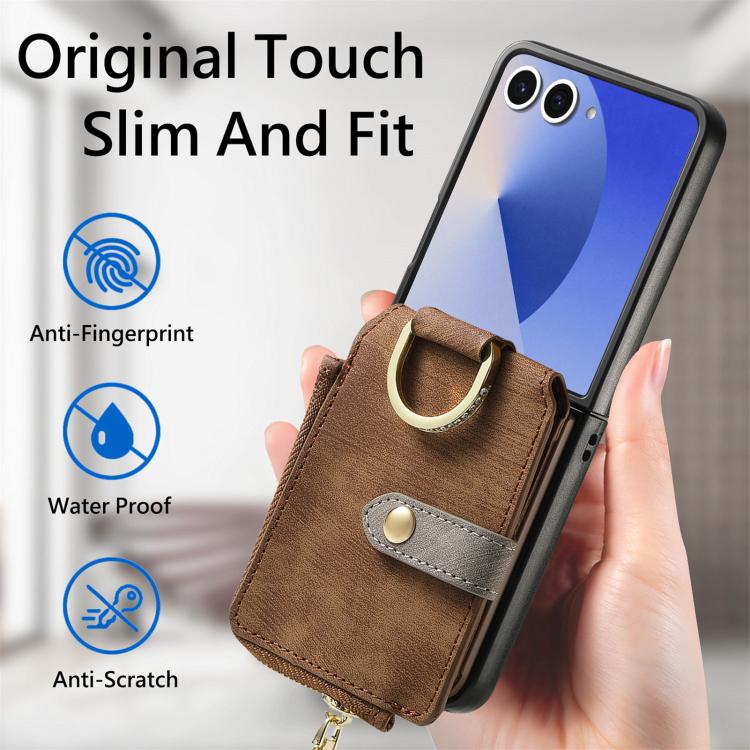 For Galaxy Z Flip7 5G Retro Ring Vertical Zipper Wallet Phone Case