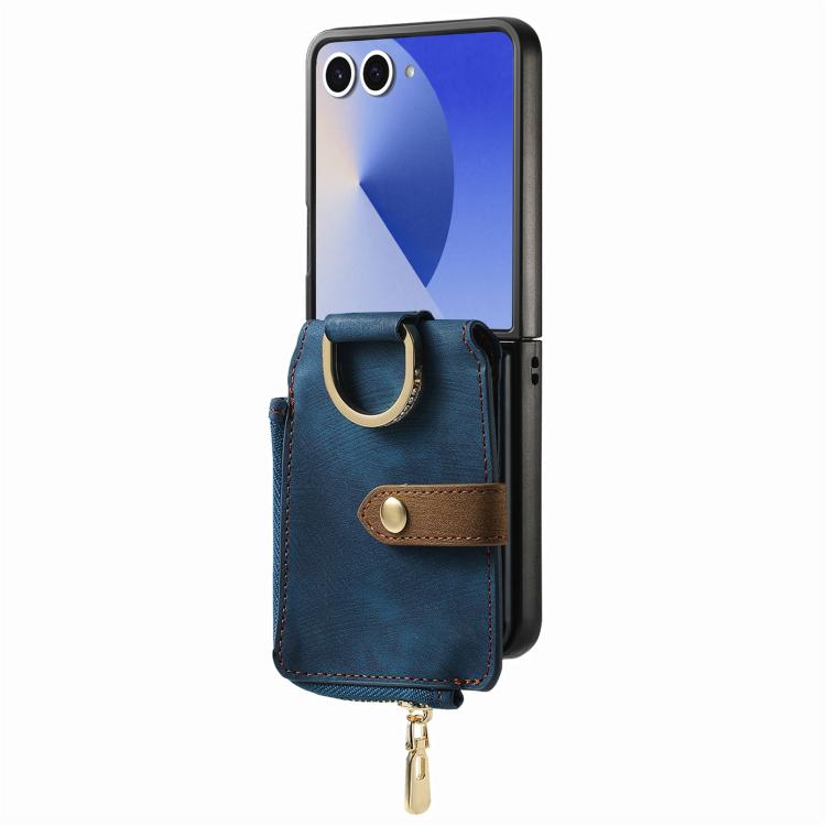 For Galaxy Z Flip7 5G Retro Ring Vertical Zipper Wallet Phone Case