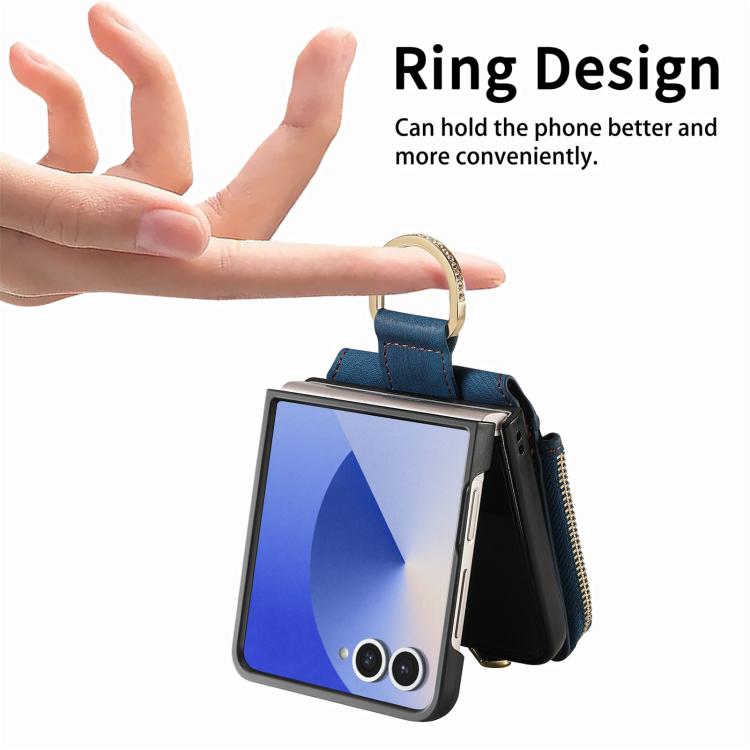 For Galaxy Z Flip7 5G Retro Ring Vertical Zipper Wallet Phone Case