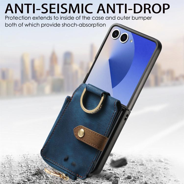 For Galaxy Z Flip7 5G Retro Ring Vertical Zipper Wallet Phone Case