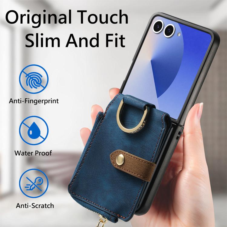 For Galaxy Z Flip7 5G Retro Ring Vertical Zipper Wallet Phone Case