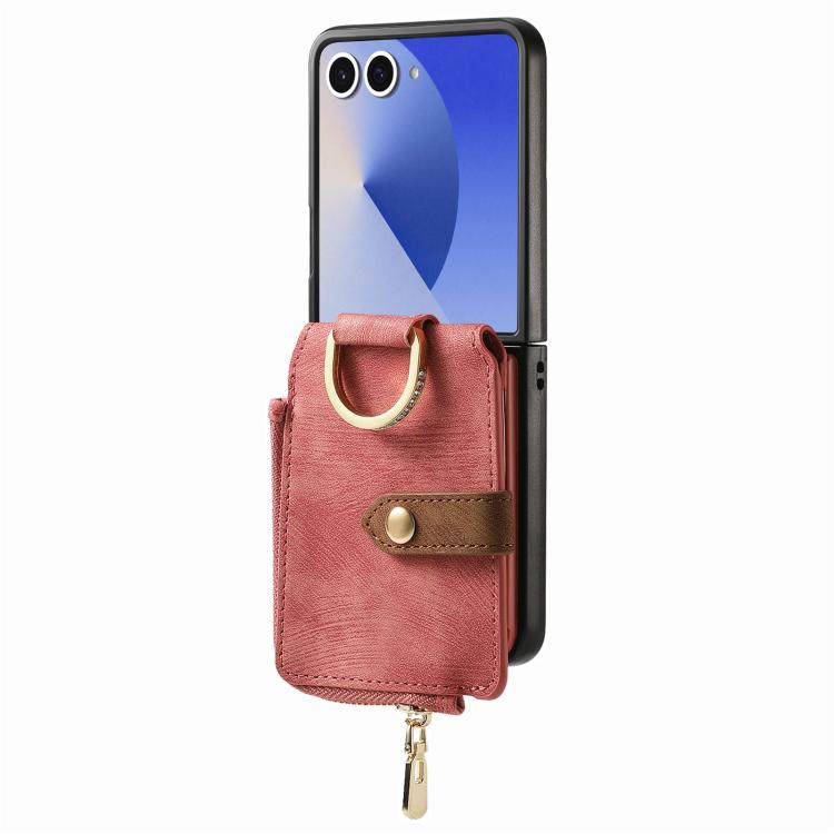 For Galaxy Z Flip7 5G Retro Ring Vertical Zipper Wallet Phone Case