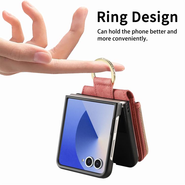 For Galaxy Z Flip7 5G Retro Ring Vertical Zipper Wallet Phone Case