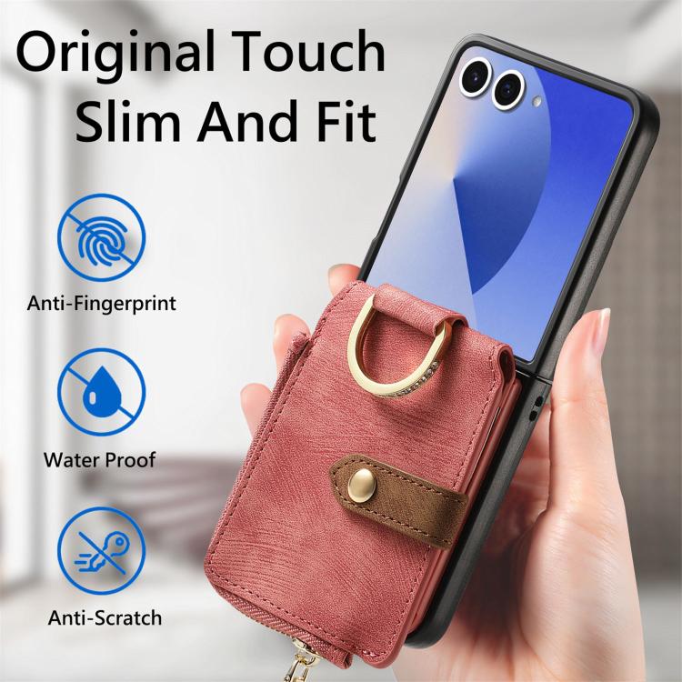 For Galaxy Z Flip7 5G Retro Ring Vertical Zipper Wallet Phone Case