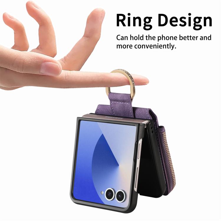 For Galaxy Z Flip7 5G Retro Ring Vertical Zipper Wallet Phone Case