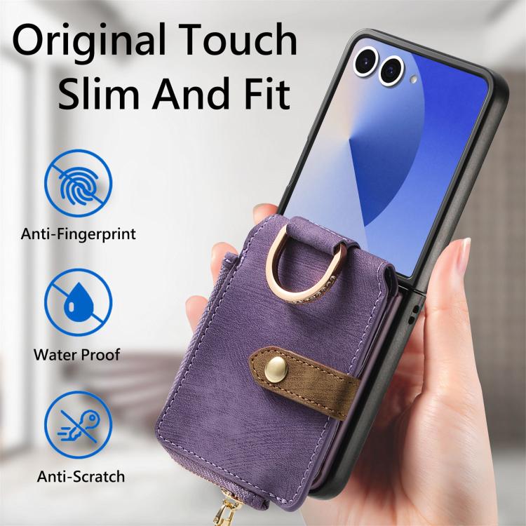 For Galaxy Z Flip7 5G Retro Ring Vertical Zipper Wallet Phone Case