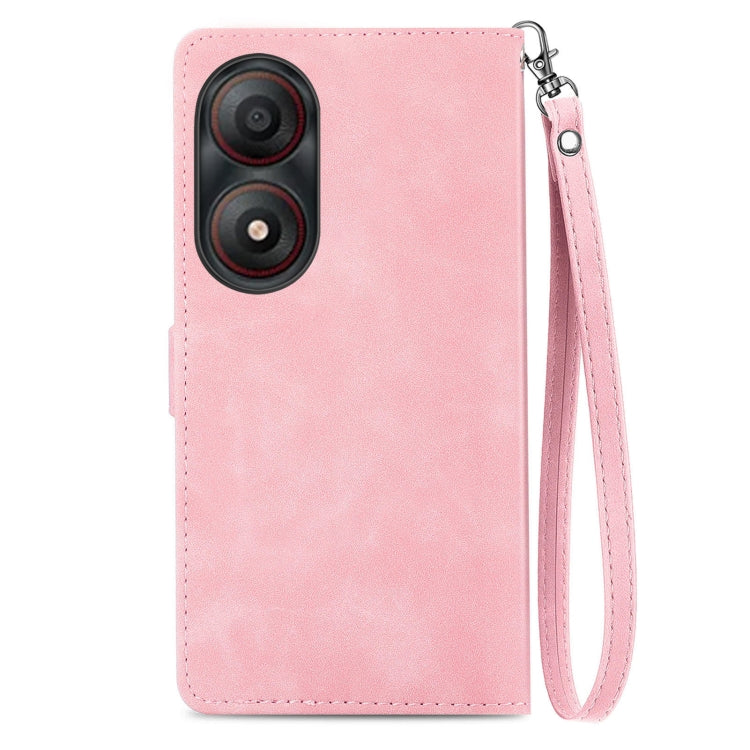 For ZTE Blade A34 Embossed Flower Zipper Leather Phone Case