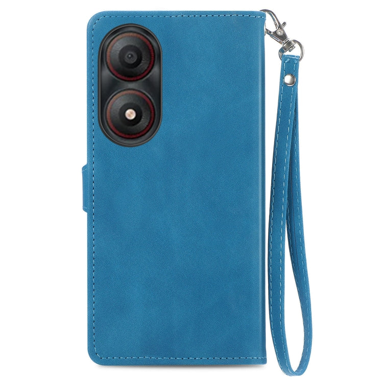 For ZTE Blade A34 Embossed Flower Zipper Leather Phone Case